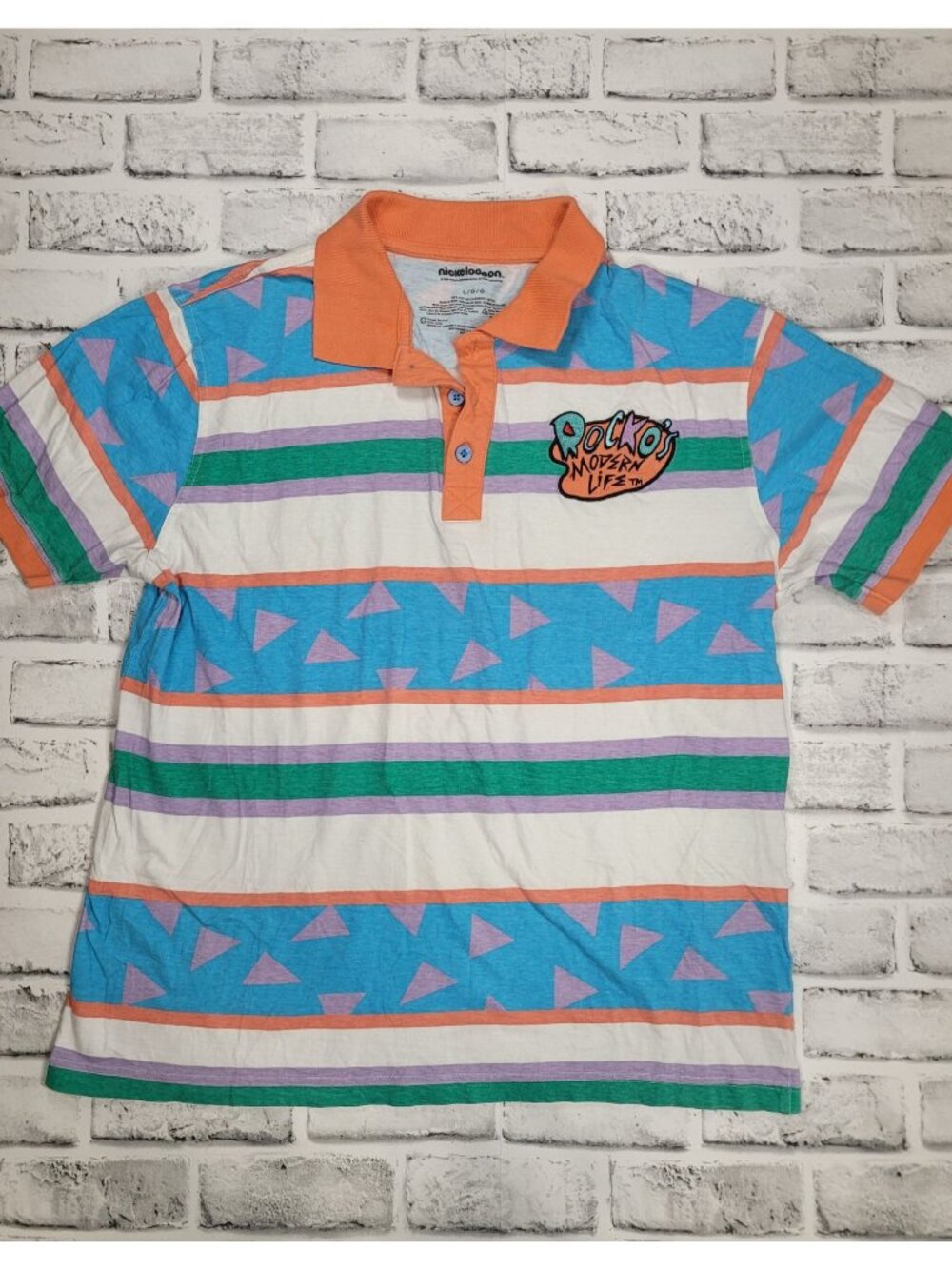 Nickelodeon Rocko's Modern Life Stripe Polo Nostalgia Y2K 90's Size Large